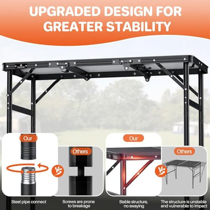 FUNYKICH 3ft Camping Folding Table with 3 Height(35.4'' Lx15.7'' W), Max Height 29.4'' Portable Small Outdoor Tables, Lightweight Beach Table with Carry Handle for Camping, Backyard, Picnic, Handcraft - size: 35.4''x15.7''x29.4''(Black)