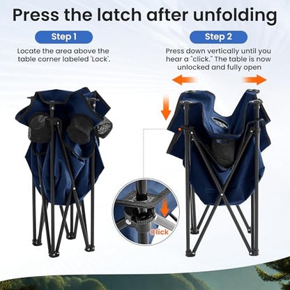 Portable Outdoor Folding Camping Table with 4 Cup Holders & Cooler Compartment, Waterproof Picnic Table for Picnic, BBQ, Beach, Hiking (Navy Blue) - color: Navy Blue