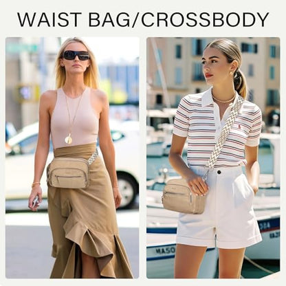 CLUCI Anti Theft Crossbody Bags for Women Travel Small Crossbody Bag Purses for Women RFID Nylon Belt Bag - color: Light Khaki