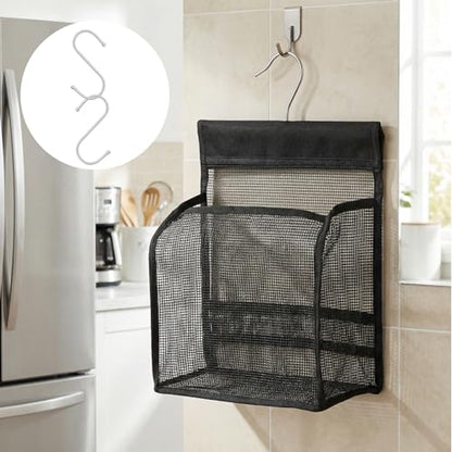 Mesh Shower Caddy Hanging, Black Organizer Bathroom Storage Bag with Hooks, Transparent Rotating Hanging Mesh Bath Baskets for College Dorm, Gym, Swimming, RV Travel, Elderly