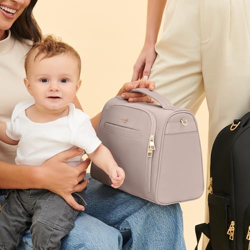 JuJuBe Insulated Bottle Bag, Breastmilk Cooler Bag Fits 3 Baby Bottles, Storage Tote for Nursing Mom, Daycare & Travel, Lunch Bag w/Handle & Shoulder Strap (Taupe) - color: Taupe