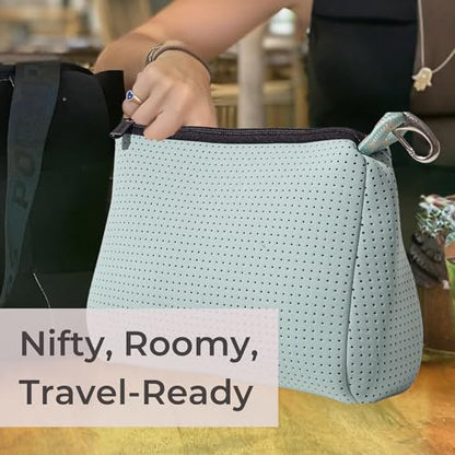 POPUPS Large Makeup Bag with Zipper - Waterproof Neoprene Cosmetic Bag 7.7 x 10.75 x 5 inches - Pouch Minty Green - color: Basic Minty-Green