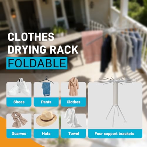 Clothes Drying Rack Foldable, Clothes Drying Rack Drying with wheels with 16 Arms Laundry Drying Rack Saving Collapsible Hanger Tripod Clothes Drying Rack Rack Clothing Balcony Bedroom Apartment