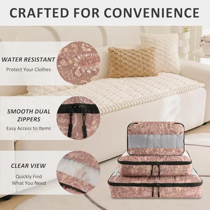 U+U 5 Set Packing Cubes for Travel Essentials Ultralight Luggage Packing Organizers with Laundry Bag and Shoe Bag for Vacation, Business Trip and Camping (Paisley Pattern) - color: Paisley Pattern
