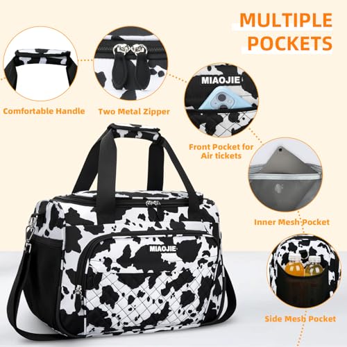 Travel Duffle Bag for Women, Underseat Carry On luggage Bag Foldable Overnight Weekender Hospital Bag Lightweight Airplanes Personal Item Travel Tote Bag for Women Birthday Gifts, 16IN Cow Print - color: Cow Print, size: 16IN