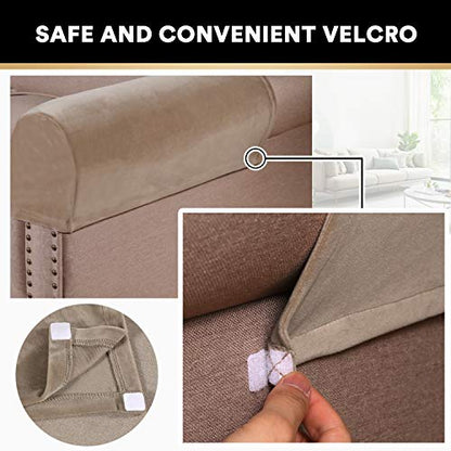 PrinceDeco 2 Pack Thick Velvet Stretch Armrest Covers for Chairs and Sofas Armchair Covers for Arms Couch Arm Cover Armrest Cover for Sofa Non Slip, Taupe - color: Taupe