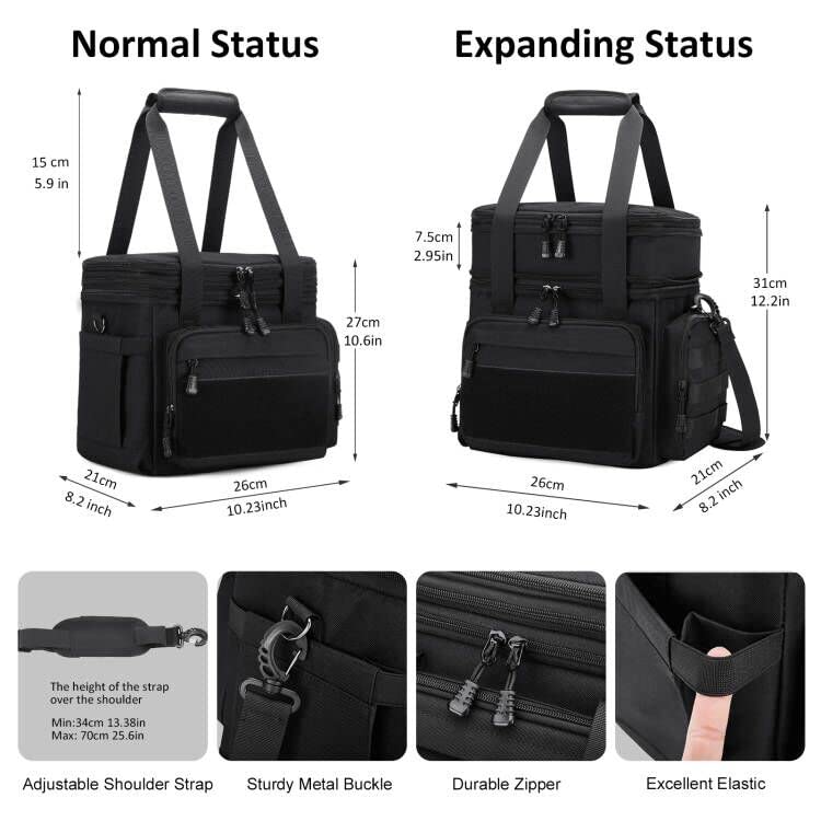 Gafetrey Tactical Lunch Box for Men, Insulated Lunch Bag Adult, Thermal Lunchbox Leakproof Waterproof Cooler Bag, Large Lunch Pail for Work Office Camping Travel (Black-Molle) - color: A-Black,with Flag, size: 15L