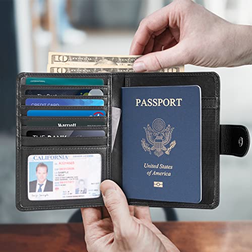 Polare Luxury RFID Blocking Leather Passport Holder Travel Wallet For Men and Women (Black(Snap Version)) - color: Black(Snap Version)