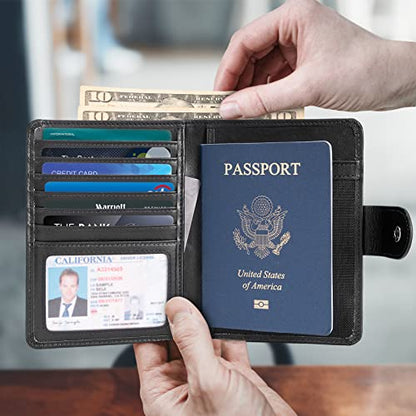 Polare Luxury RFID Blocking Leather Passport Holder Travel Wallet For Men and Women (Black(Snap Version)) - color: Black(Snap Version)