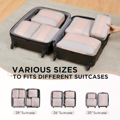OlarHike 6 Set Compression Packing Cubes for Travel Essentials,Compressible Expandable Space Saver Bags for Organizing Clothes,Luggage Suitcase Garment Bags with Over 1000 pcs Mesh Holes(Beige) - color: Beige