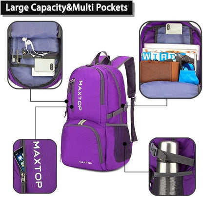 MAXTOP 40/50L Lightweight Packable Backpack for Hiking Traveling Camping Water Resistant Foldable Outdoor Travel Daypack - color: Purple