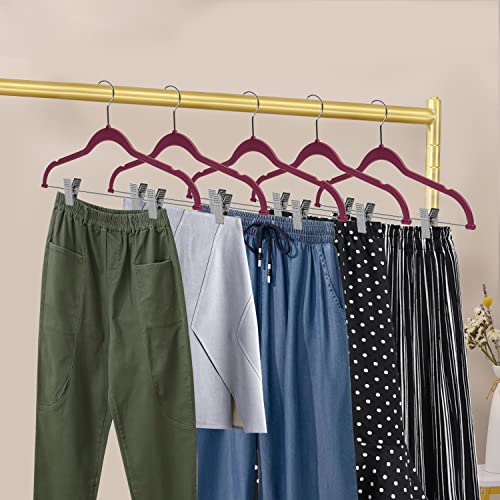Quality Hangers Plastic Non Velvet Non-Flocked Thin Compact Skirt and Pant Hangers with Metal Clips - Suited for Pants Blouses Coats - 360° Swivel Hook (Raspberry, 20) - color: Raspberry