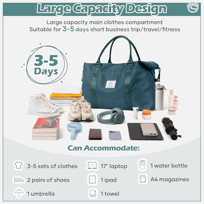 Small Gym Duffle Bag for Women, Mini Cute Weekender Handbag Carry on Travel Bag for Airplane, Water Resistant Sports Yoga Tote Bag with Dry Wet Separated Pocket - color: X-Peacock Blue