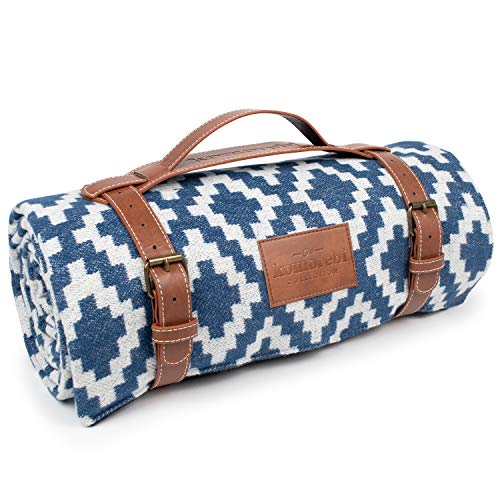 Komorebi Extra Large Picnic Blanket - 78” x 59” - Waterproof Outdoor Blanket, Foldable & Portable Sandproof Beach Blanket - Blue Travel Mat with Soft Cotton & Carry Handle - color: Blue