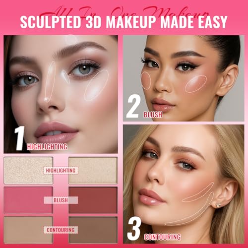 UCANBE Eyeshadow Palette with 15Pcs Brushes Makeup Set, Pigmented 86 Colots Make Up Pallet Gift Sets, Matte Shimmer Metallic Eye Shadow Highlighter Contour Blush Powder Christmas Valebtines Beauty Kit - color: Palette D + Pink Brush