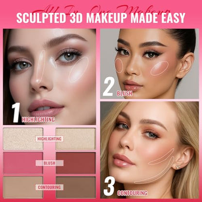 UCANBE Eyeshadow Palette with 15Pcs Brushes Makeup Set, Pigmented 86 Colots Make Up Pallet Gift Sets, Matte Shimmer Metallic Eye Shadow Highlighter Contour Blush Powder Christmas Valebtines Beauty Kit - color: Palette D + Pink Brush