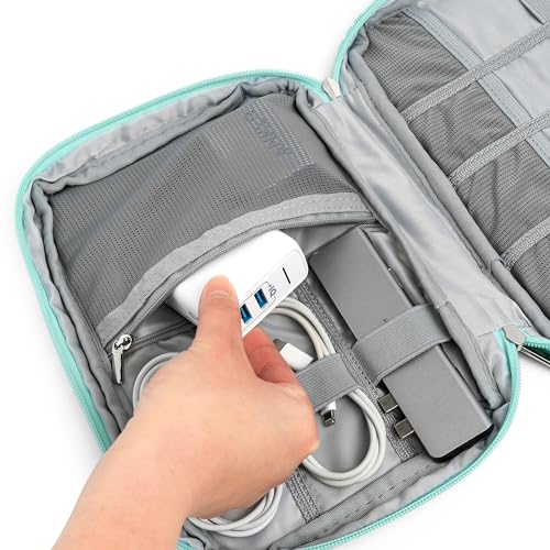 PAVILIA Travel Cord Organizer, Electronic Organizer Travel Case, Tech Case Cable Storage, Small Charger Cord Bag Pouch, Accessories Tech Gifts for Men Women, Teal - color: Teal