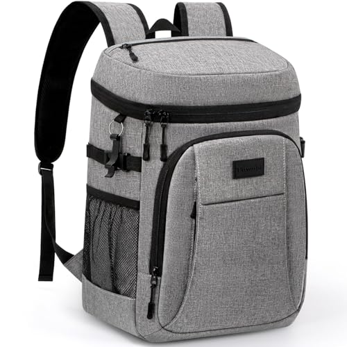 Tuwubi Cooler Backpack 35/42 Cans, Backpack Coolers Insulated Leak Proof for Men Women, Waterproof Soft Sided Lunch Camping Beach Travel Ice Chest Backpack Cooler Bag - color: Grey, size: Medium