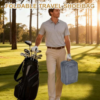 Foldable Travel Shoe Bag, Waterproof Shoe Pouches Organizer with Handle Travel Packing Cubes -Fitting for Storing (Sneakers/Sandals/Fitness Shoes) 2 Pcs & Gray - color: Gray