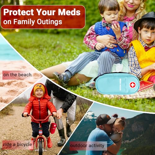 EpiPen Carrying Case Insulated, Travel Medical Bag with YKK Zipper, Emergency Medication Organizer Pouch for 2 Epi Pens or Auvi-Q, Anti-Histamine, Asthma Inhaler, Allergy Medicines, Light Blue - color: Light Blue