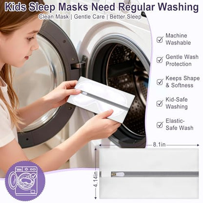 Kids Sleep Mask, Kids Eye Mask for Boys Girls, Kid Silk Eye Masks with Adjustable Strap for Sleeping, 100% Light-Blocking Sleep Eye Cover, Includes Protective Laundry Bag (Purple) - color: Purple