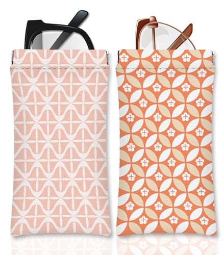 Eyeglasses Sunglasses Case PU Soft Squeeze Top Glasses Pouch for Women Men,Floral Pattern Portable Anti Scratch - color: Orange