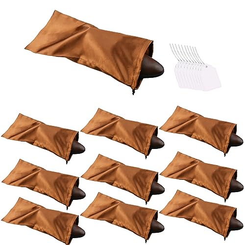 GONGKANGYUAN 10 Pack Shoe Bags for Travel Satin Fabric Shoe Bag with Drawstring for Men Women Travel Protecting Storing Shoes (Brown) - color: Brown