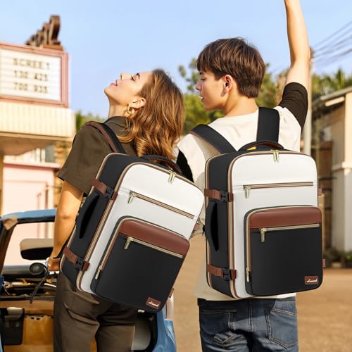 LOVEVOOK Travel Backpack For Women,40L Carry On Backpack Flight Approved,TSA Personal Item Travel Bag Fits 17 Inch Laptop,Business Weekender Overnight Daypack with Back Pad and Chest Buckle,Cubes - color: Black and White and Brown, size: 17.3 Inch-40L-4Pc