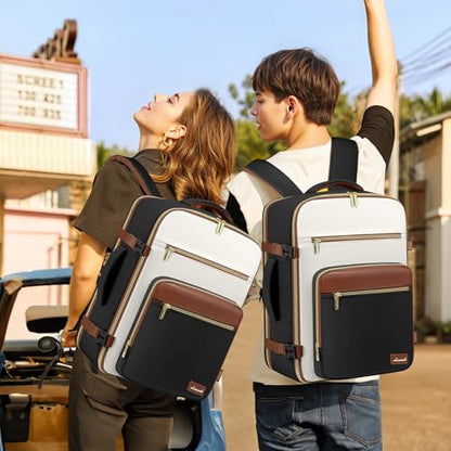 LOVEVOOK Travel Backpack For Women,40L Carry On Backpack Flight Approved,TSA Personal Item Travel Bag Fits 17 Inch Laptop,Business Weekender Overnight Daypack with Back Pad and Chest Buckle,Cubes - color: Black and White and Brown, size: 17.3 Inch-40L-4Pc