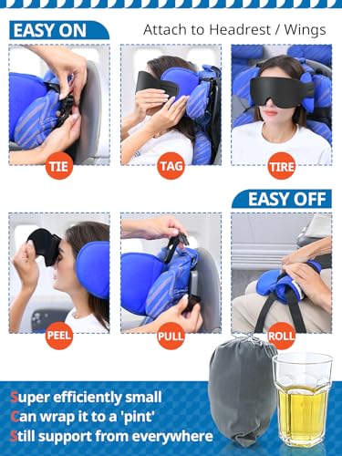 SARISUN Travel Pillows for Airplanes, Airplane Pillow for Long Flight Car Road Trip, Airplane Head Strap with Sleep Eye Mask, 360° Support Headrest, Stop Bobblehead Travel Neck Pillow, Mottled Black - color: Mottled Black