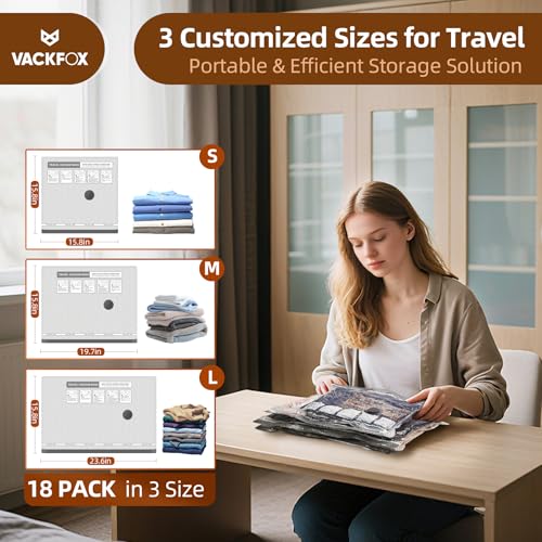 18 Pack Travel Vacuum Bags for Clothing,Compression Seal Packing Cubes for Suitcase Backpack,Vacuum Seal Bags for Clothing,Carry-on Size Space Saver Storage Bags 80% for Travel & Home(No pump) - style: 18 Vacuum Bags