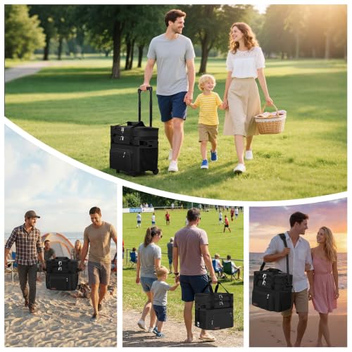 MIYCOO Cooler Bag with Wheels, Double Deck, 60 Can Leakproof Insulated Soft Cooler, Extra Large Expandable Ice Chest for Beach, Picnic, Camping - color: 1 - Black, size: 30L with wheels