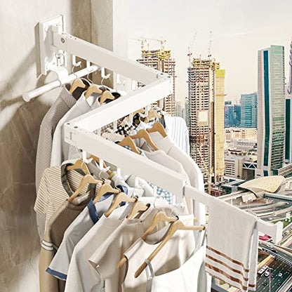 BOQORAD Wall Mounted Clothes Hanger Rack, Clothes Drying Rack,Laundry Drying Rack,Collapsible Clothes Rack Wall Mount, Retractable Drying Rack Clothing,can Fold Upward & Left & Right,White Color - size: Plus-White