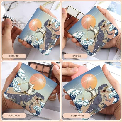 2Pcs PU Leather Small Squeeze Coin Purse Pouch Mini coin Bag Unique And Cute Wallet Cosmetic Bags Change Bag For Women Girls Men Cat and Dinosaur - color: Cat and Dinosaur