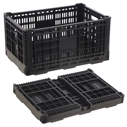 Collapsible Milk Crate, 72L Heavy Duty Plastic Storage Crate Stackable, Collapsible Crates for Storage, Space Saving for Home & Camping - Large Holds 130 lbs, Black - color: 72L Black
