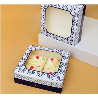 20 Pack Bakery Boxes with Window Small 6x6x2 inch for Cookie, Candy, Pastry, Brownie, Chiffon Cake, Tart, Pie, Waffle (Two-Tone Classic 2) - color: Two-Tone Classic 2