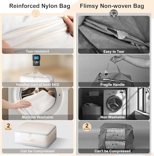 DIMJ Comforter Storage Bag - 110L Ultra Space Saving Self Compression Organize 6 Pack for Duvet, Pillow, Bedding, Blanket Storage Organizer Nylon Compression Bags - color: Beige, size: 110L x 6 Pack