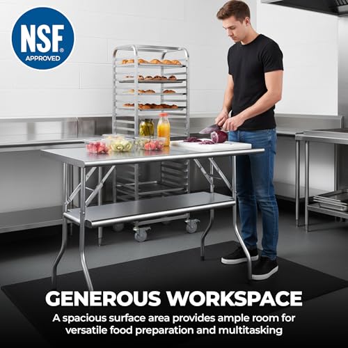 Premium Quality Stainless Steel Open Base Folding Utility Table - Folding Work Table for Commercial Kitchen, Restaurant, Hotel and Garage - NSF (24" x 60" with Undershelf) - size: 24" x 60" with Undershelf