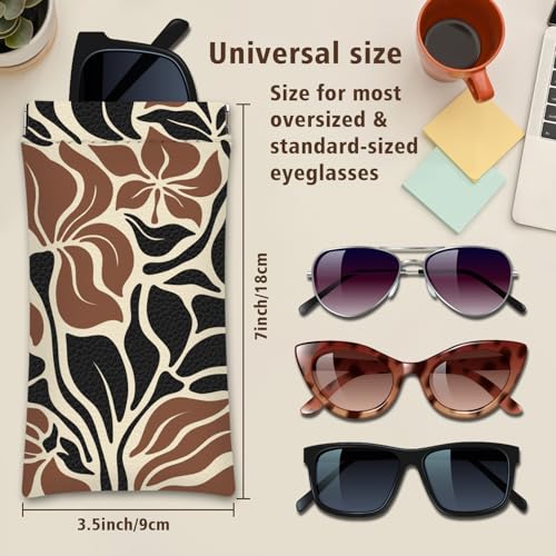 Eyeglass Cases 4 Pack,Boho Floral Pattern Sunglasses Case,PU Leather Soft Eye Glass Pouch for Women Men Student - color: Brown-floral