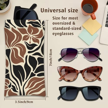Eyeglass Cases 4 Pack,Boho Floral Pattern Sunglasses Case,PU Leather Soft Eye Glass Pouch for Women Men Student - color: Brown-floral