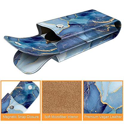 FINTIE Double Glasses Case with Carabiner Hook, Portable Vegan Leather Eyeglass Case Anti-scratch Sunglasses Pouch - color: Ocean Marble