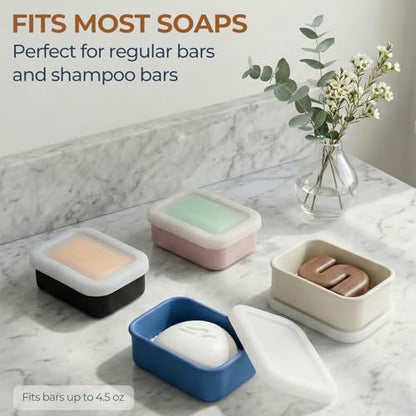 AIMAIAIMAI Compact Leakproof Travel Soap Case, Shatterproof Silicone Travel Soap Container with Draining Pad, Great for Outdoor, Camping, Gym (Off-White) - color: Off-white