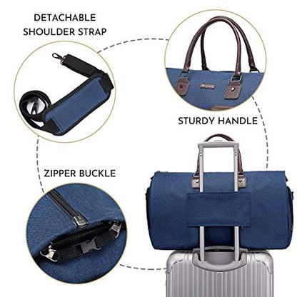 Modoker Convertible Garment Bag with Toiletry Bag, Carry on Garment Duffel Bag for Men Women - 2 in 1 Hanging Suitcase Suit Travel Bags,Navy blue - color: Navy blue