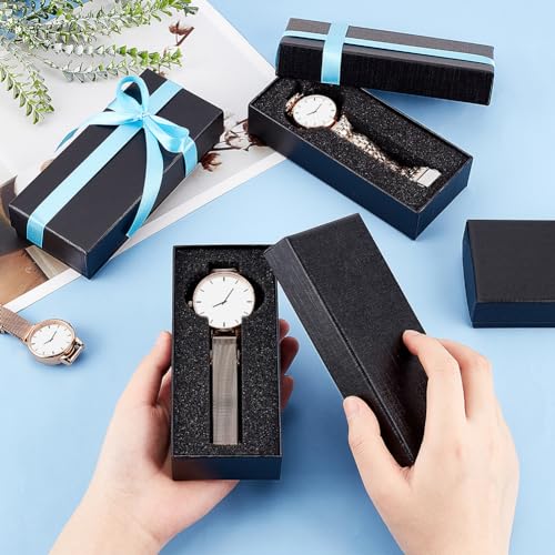 PH PandaHall 6pcs 1-Slot Watch Box, Black Cardboard Watch Storage Box 2.5 x 5.7 Inch Watch Display Holder Watch Travel Case with Sponge for Wristwatches Bracelet Jewelry Packing Organizer