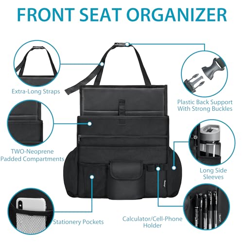 Elantrip Car Front Seat Organizer, Back Seat Storage with Adjustable Straps Truck Seat Organizers for Delivery Drive, Office File, Passenger Seat