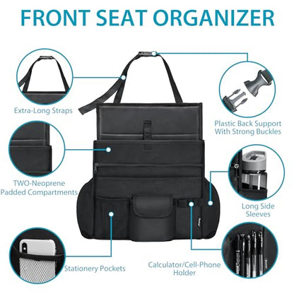 Elantrip Car Front Seat Organizer, Back Seat Storage with Adjustable Straps Truck Seat Organizers for Delivery Drive, Office File, Passenger Seat