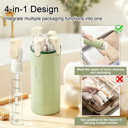 4 in 1 Travel Dispenser Bottles Refillable,Travel Shampoo and Conditioner Bottles，No Spill Space Saving Compact,for Vacation Business Trip - color: green