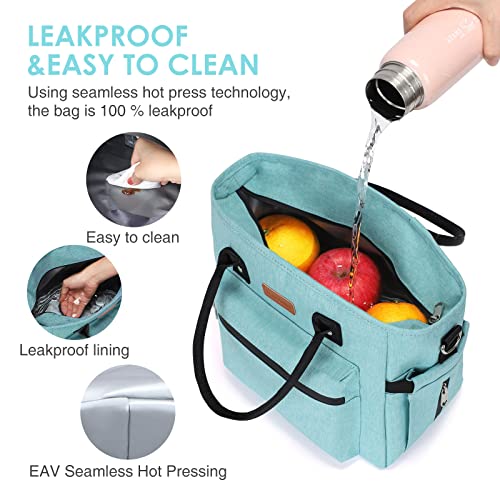 Insulated Lunch Bag for Women Men,Adult Lunch Box for Women with Adjustable Shoulder Strap,Portable Large Lunch Tote Bag for Office Work Picnic Beach,Reusable Lunch Cooler Bag - color: Aqua Green