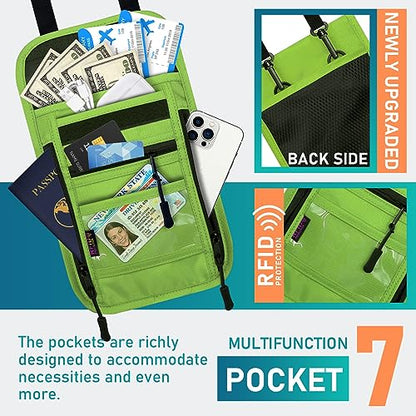 sundee Travel Neck Wallet with Double Zippers, RFID Blocking Passport Holder with Adjustable Neck Strap for Men and Women to Keep Cash, Credit Cards and Travel Documents Safe - Grass Green - color: Grass Green