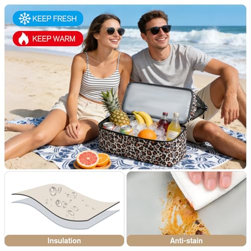 WOOMADA Beach Tote Bag With Cooler, Large Mesh Beach Bags for Women with Wet Pocket, Pool, Swim, Travel Essentials - color: Brown Leopard
